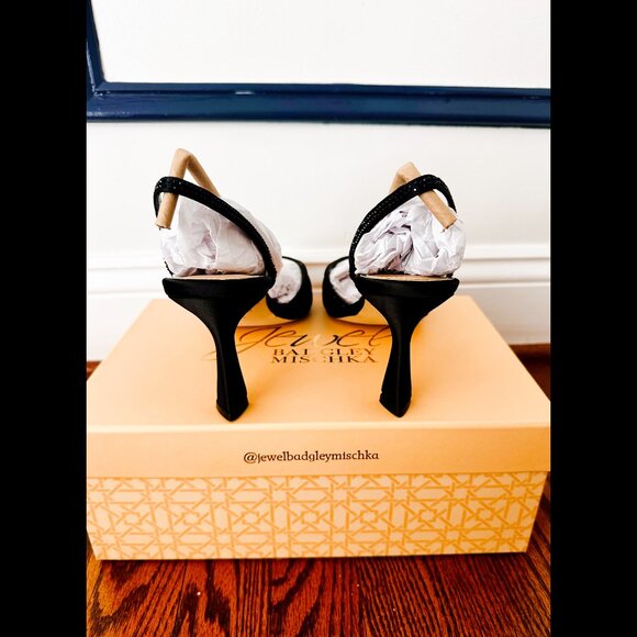 NWT & Box!  Jewel Badgley Mischka Tammy Mesh Pointed Toe Slingback, Black, 8.5 - Picture 6 of 9